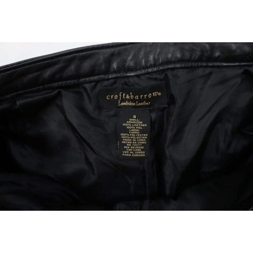 Vintage 90s Streetwear Womens 4 Distressed Soft Lambskin Leather Pants Black - Picture 9 of 15